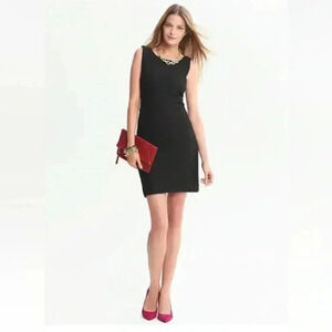 NWT Banana Republic Wool Blend Petite Black Lace-Side Sheath Dress Sz 8 Petite